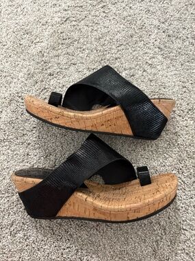 Donald J. Pliner Black Cork Gyer Wedge Slide Sandals Size 6